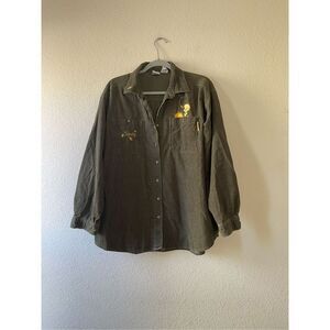 Vintage looney tunes corduroy green tweedy button up shirt‎ size xl